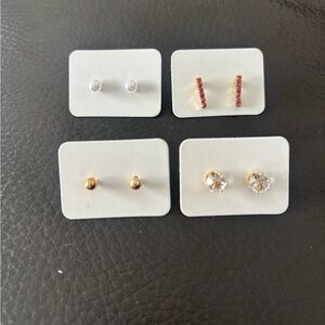 Gold Tone and Pearl Stud Earring Set Bundle of 4